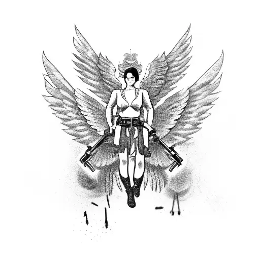 Gun-wielding Angel With Wings Made Of Bullet Casings