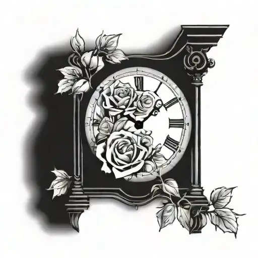Grandfather Clock And Roses Blooming