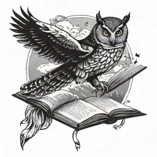 A Mystical Owl Flying Over A Snowy Landscape With A Book In Its Talons