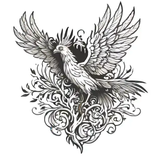 Phoenix Coming Out Of Ash Tree At The Bottom