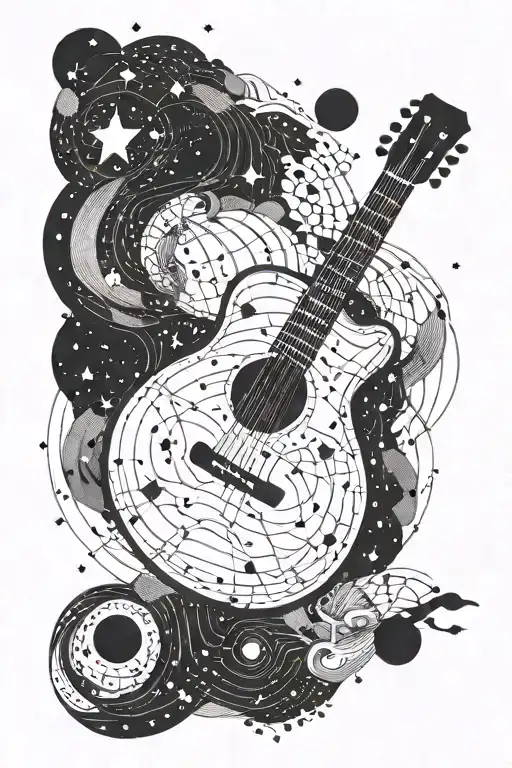 A Celestial Map Of The Night Sky With Constellations Forming The Shape Of A Guitar