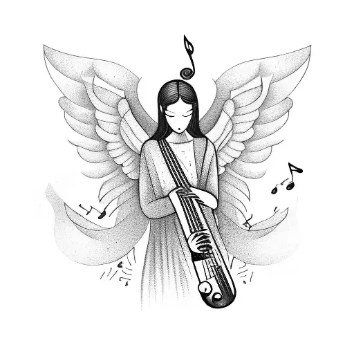 A Sleeping Angel Surrounded By Musical Notes And Instruments