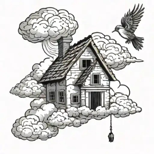 Clouds 1 Bird Flying House A Grave