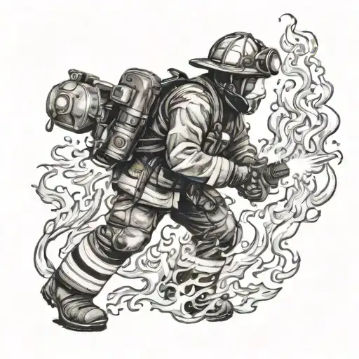 Firefighter Battling Flames