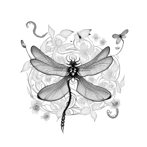 Flower Vine With Dragonflies