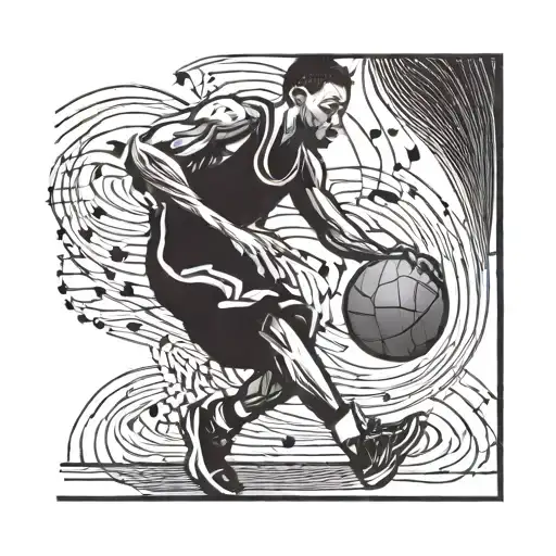 A Basketball Player Dribbling A Ball With A Music Note Incorporated Into The Design