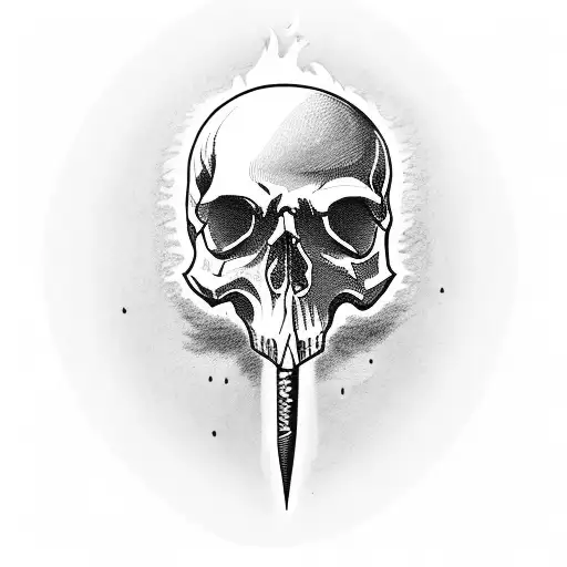 Skull With Sword With Rose With Fire
