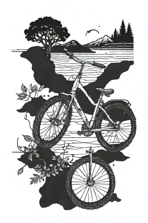 Bicycle Surrounded By Nature Elements And Chain Used For Road