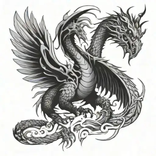 Phenix Fighting Against A Dragon