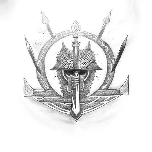 Black Ankh With Red Outline Sword Going Through The Middle Of It