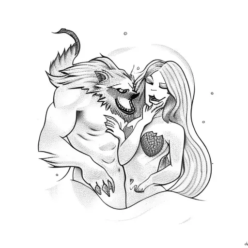 Werewolf Kissing A Mermaid