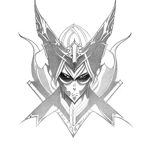 Design A Tattoo Of A Gothic-inspired Anime Character Wielding A Sword