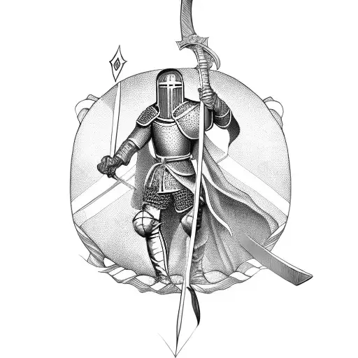 Medieval European Knight Holding Sword And Shiled