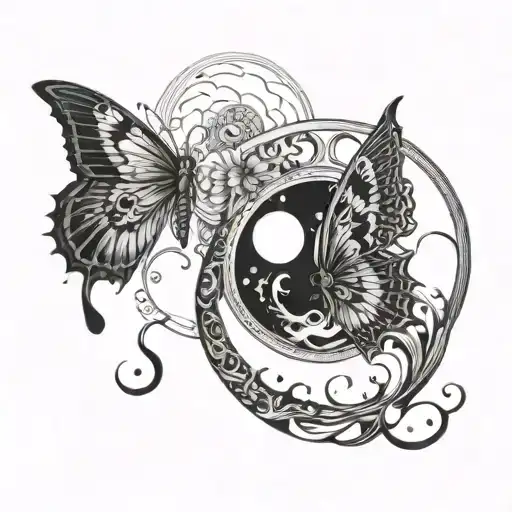 Sun And Moon Entwined With Butterfly Wings In A Yin Yang Formation