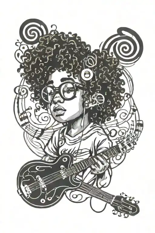Little Lightskin Boy With Curly Hair And Glasses Surrounded By Beautiful Musical Notes