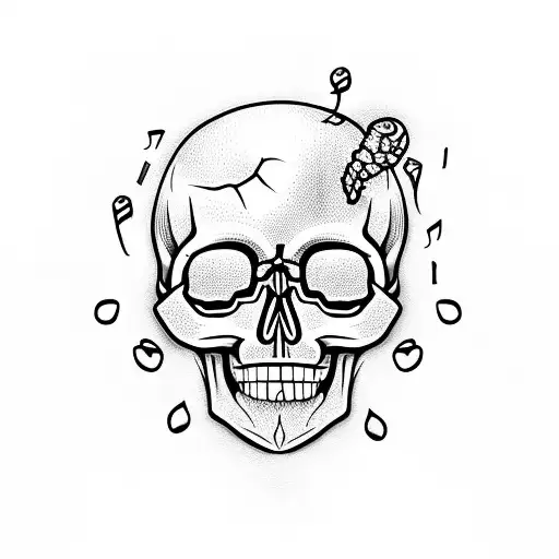 Skull With Brain And Music Notes