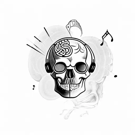 Skull With Brain And Music Notes