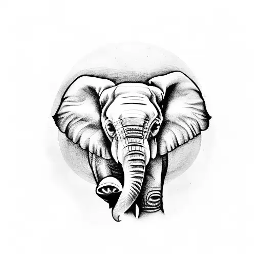 Baby Elephant With Elephant Skull On Head