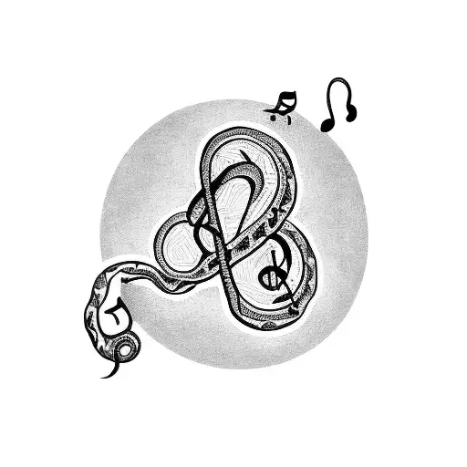 A Blackwork Tattoo Of A Music Note Intertwined With A Snake