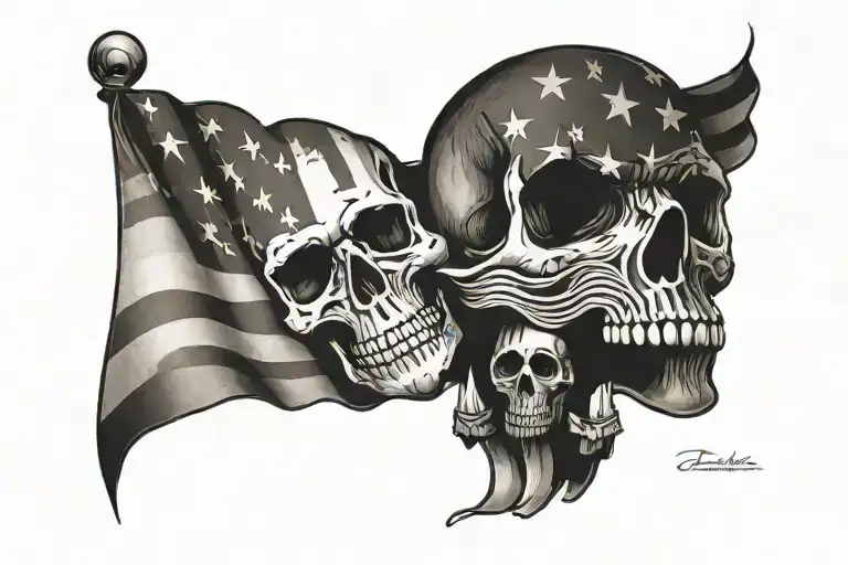 American Flag Wrapped Around A Skull