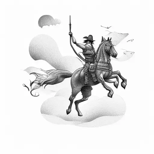 A Fearless Adventurer Riding A Horse Through A Vast Wilderness