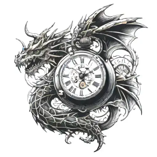 Wood Dragon Wrapped With Pocket Watch