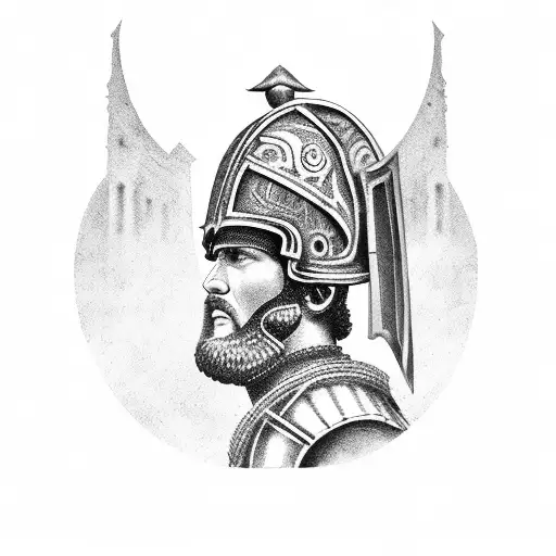 Roman Legionnaire In Full Armor Surrounded By Ancient Ruins