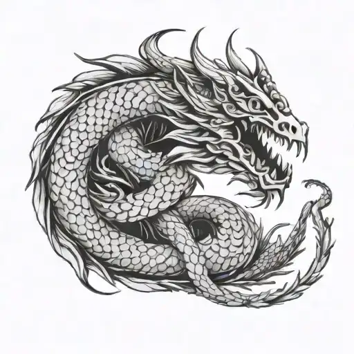 A Tattoo Design Combining Elements Of Greek Mythology And Dragon Or Serpent