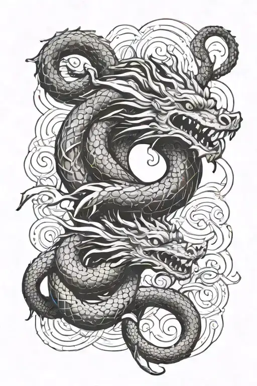 A Tattoo Design Combining Elements Of Greek Mythology And Dragon Or Serpent