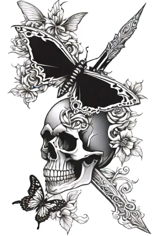 Skull Butterfly And Dagger