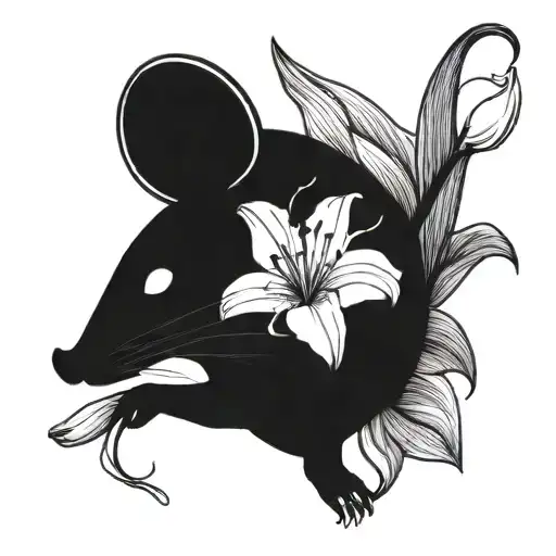 Mouse Holding A White Lily Flower
