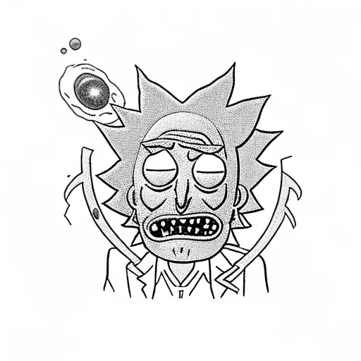 Rick From The Cartoon Rick And Morty In Acid Colors With Space Weapons