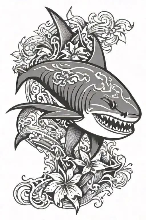 Outline Of State Of Hawaii And A Shark