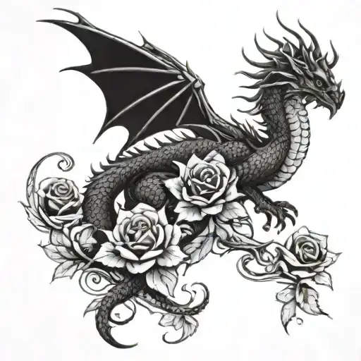 Dragon And Roses