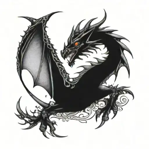 A Mystical Dragon With Intricate Wings And A Crescent Moon In The Background