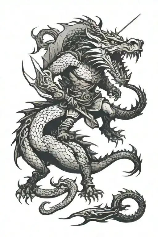 Warrior Battling A Dragon