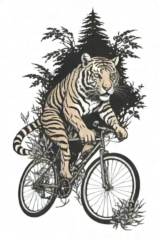 A Tiger Riding A Bicycle Through A Mystical Forest