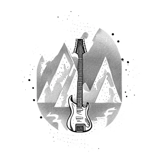 A Dynamic Composition Featuring A Guitar And A Roaring Waterfall