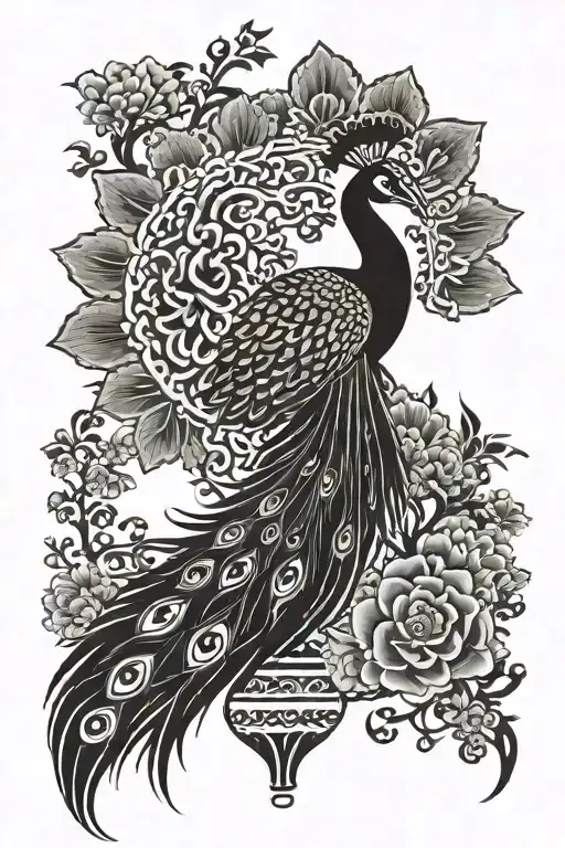 Peacock In Chinese Porcelain Vase Style
