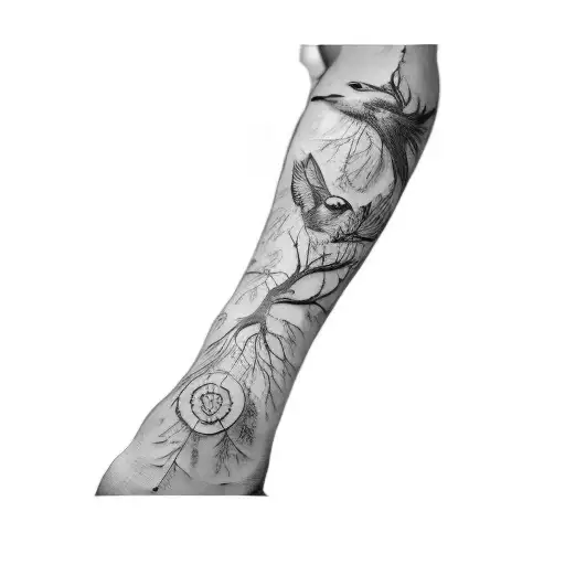 A Tattoo Of A Tree And A Bird