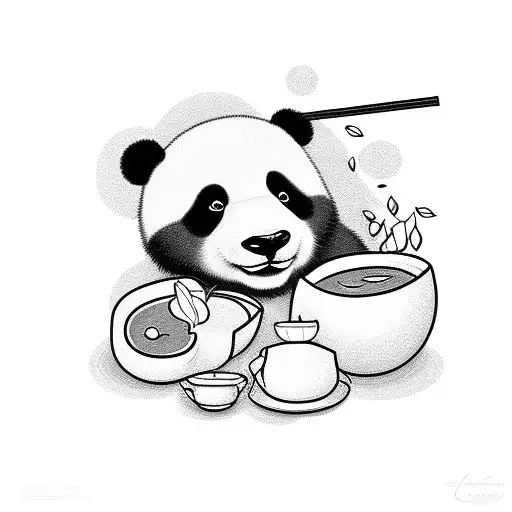 Cartoon Panda With A Bowl Of Soup