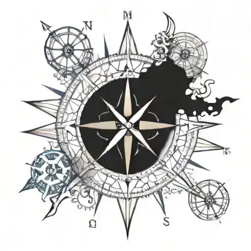 A Compass Rose Intertwined With Scientific Symbols And Elements Of Adventure