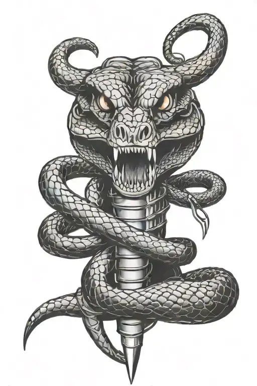 Snake With Tongue Out Intertwined With Dagger And Barbed Wire
