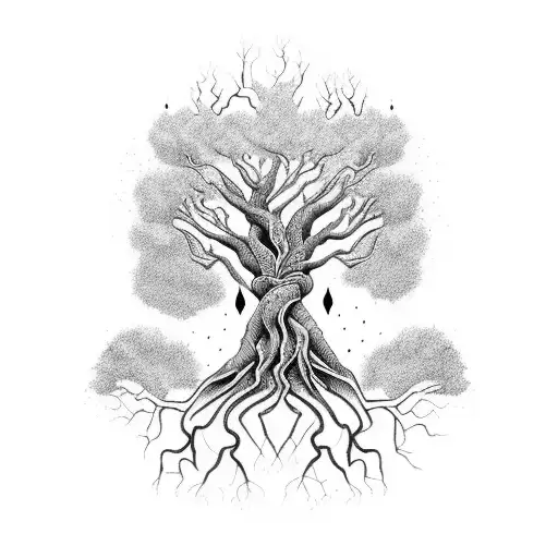 A Majestic Tree With Roots That Transform Into Flowing Paintbrushes