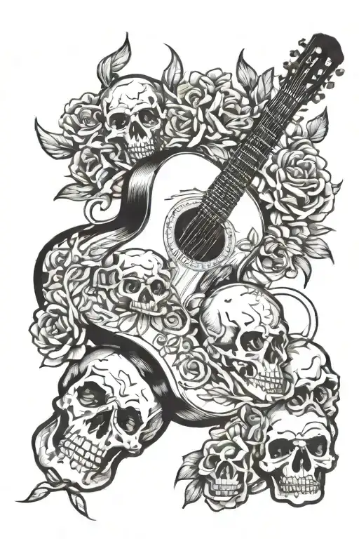 Guitar And Skulls Surrounded Bij Musicnotes