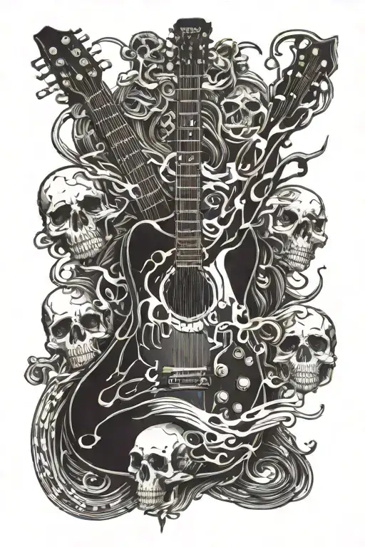 Electric Guitar And Skulls Surrounded Bij Musicnotes