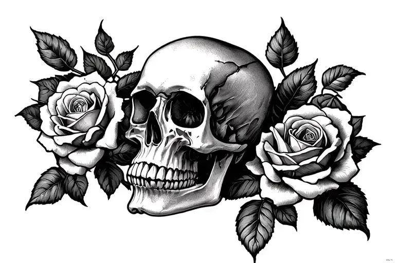 Skull Surrounded By Roses