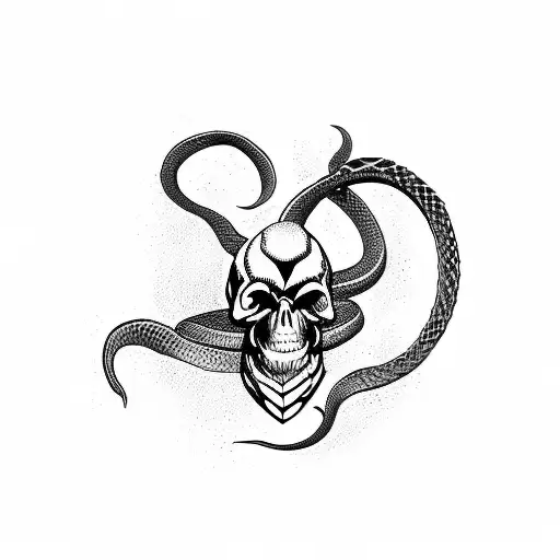 Snake With Dagger Through Skull From Top Down