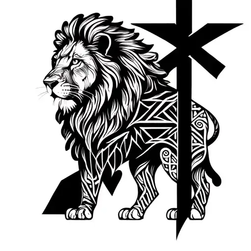 A Lion With A Cross Made Of Intricate Geometric Patterns