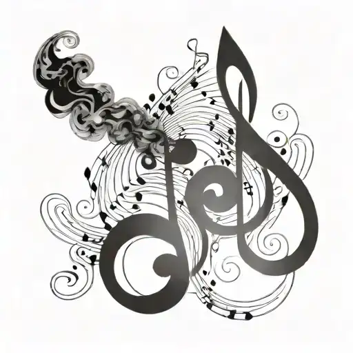 An Abstract Blackwork Design Of Smoke Morphing Into Musical Notes And Family Symbols